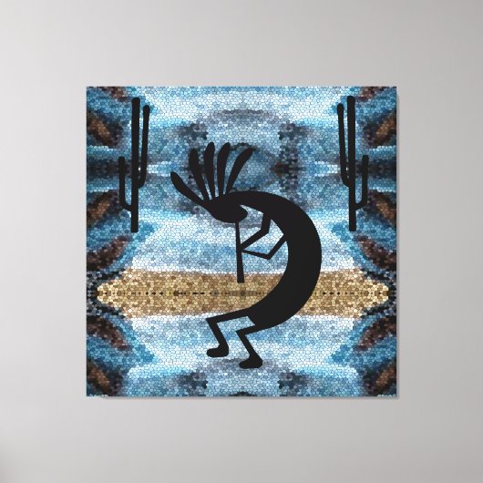 Kokopelli Südwestwüste Mosaik Blue 40 x 40 Leinwanddruck (Vorderseite)