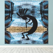 Kokopelli Südwestwüste Mosaik Blue 40 x 40 Leinwanddruck (Insitu (Holzboden))