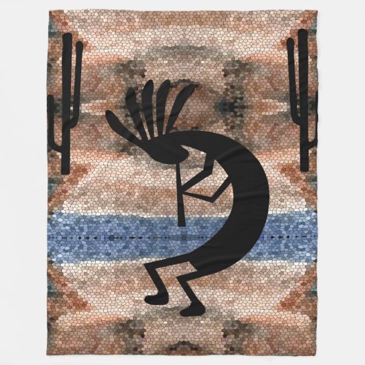 Kokopelli Südwestwüste Mosaik Groß Fleecedecke (Vorderseite)