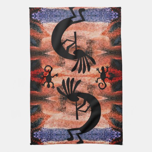 Kokopelli Südwestwüste Sonnenuntergang 2 Mosaik Geschirrtuch (Vertikal)