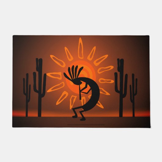 Kokopelli Sun Bronzed Sunset Wüste Fußmatte (Vorderseite)