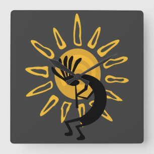 Kokopelli Sun Southwest Gold Clock Quadratische Wanduhr