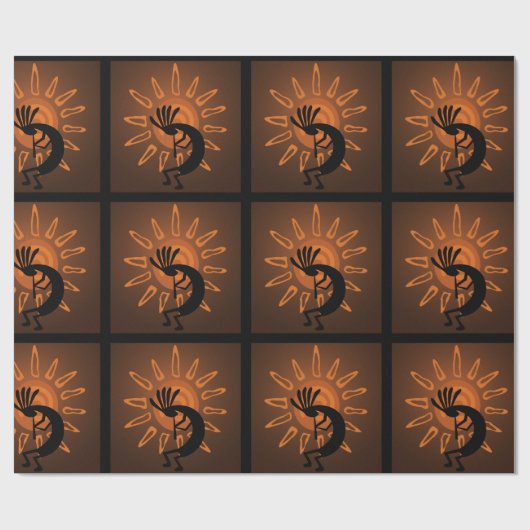 Kokopelli Sun Southwest Rustic Brown Geschenkpapier (Flach)