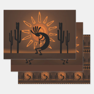 Kokopelli Sun Southwest Rustic Brown Geschenkpapier Set
