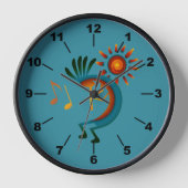 Kokopelli Sun Southwest Teal Clock Uhr (Vorderseite)