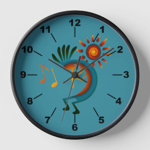Kokopelli Sun Southwest Teal Clock Uhr