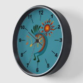 Kokopelli Sun Southwest Teal Clock Uhr (Winkel)