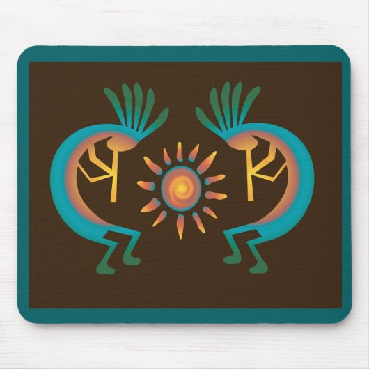 Kokopelli Sun Southwest Türkise Brown Mousepad (Vorne)