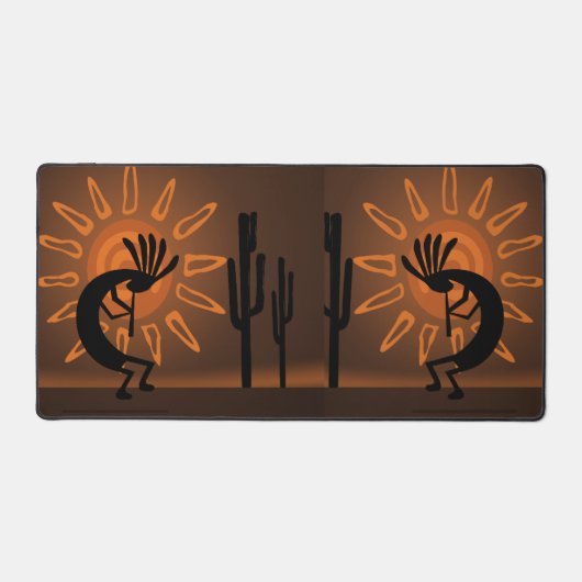 Kokopelli Sun Südwest Rustic Bronzed Brown Schreibtischunterlage (Vorderseite)