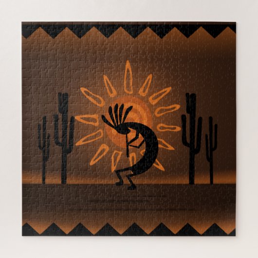 Kokopelli Sun Südwest Rustikales Brown 3 20" x 20" Puzzle (Vertikal)