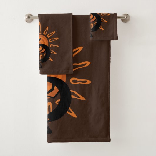 Kokopelli Sun Südwest Rustikales Brown Towel Set (Insitu)