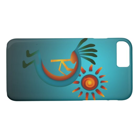 Kokopelli Sun Südwest Türkis Case-Mate iPhone Hülle (Rückseite (Horizontal))