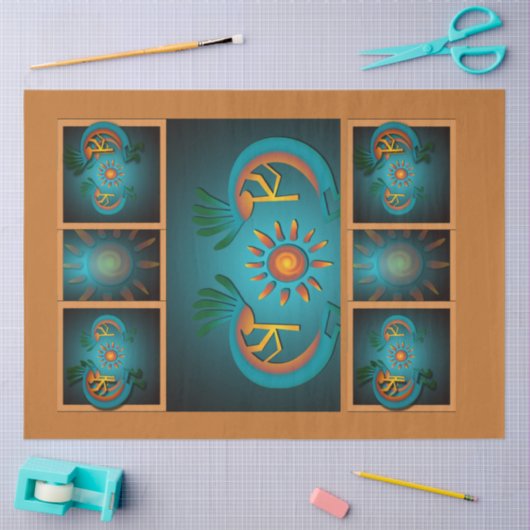 Kokopelli Sun Südwest Türkis Decoupage Seidenpapier (Basteln)