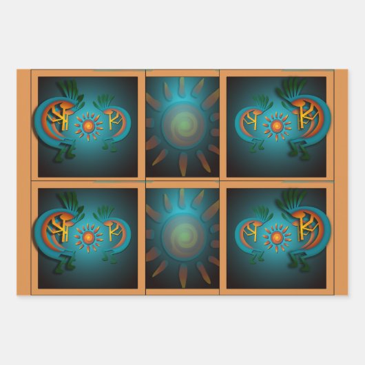 Kokopelli Sun Südwest Türkis Geschenkpapier Set (Vorderseite 2)