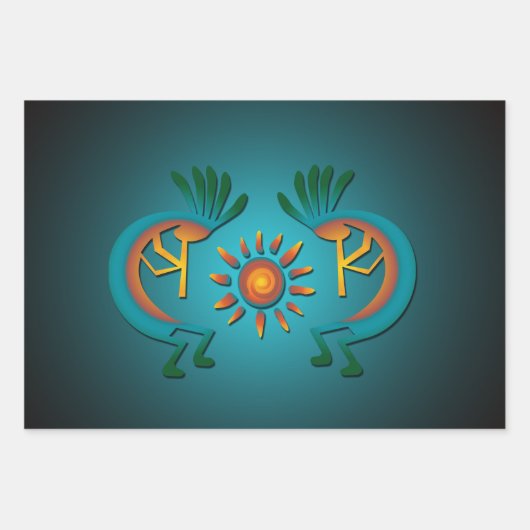 Kokopelli Sun Südwest Türkis Geschenkpapier Set (Vorderseite)