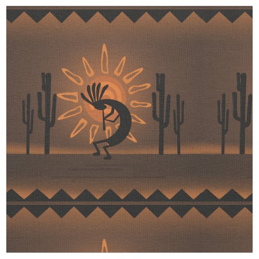 Kokopelli Sun Südwestwüste Rustikale Brawn Stoff (Nahaufnahme)