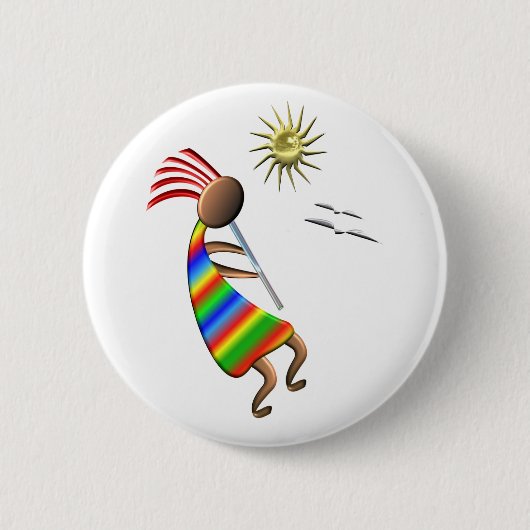 Kokopelli Sun und Vögel Button (Vorderseite)