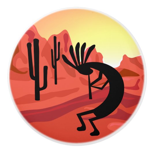 Kokopelli Sunset Wüste Landschaft Türknauf Keramikknauf (Vorderseite)