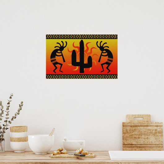 Kokopelli tanzen im Sonnenuntergang Poster (Küche)