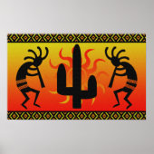 Kokopelli tanzen im Sonnenuntergang Poster (Vorne)