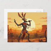 Kokopelli tanzt Flute auf der Wüstenebene Postkarte (Vorne/Hinten)