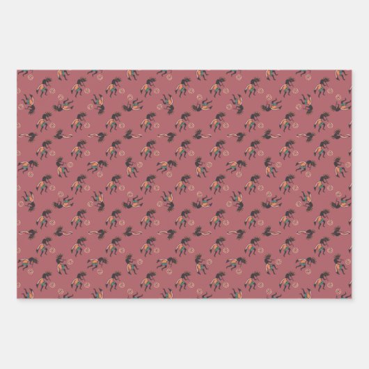 Kokopelli Trickster Pattern Burgundy Geschenkpapier Set (Vorderseite 3)