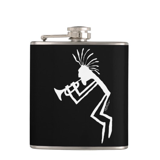 Kokopelli Trompeters-Petroglyphe Flachmann (Vorderseite)