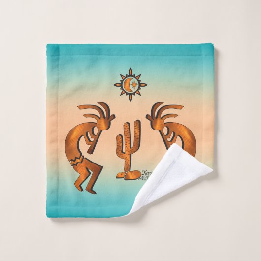 Kokopelli und Kakteen Badhandtuch Set (Waschlappen)
