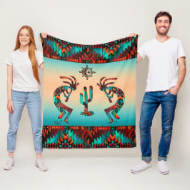 Kokopelli und Kakteen Fleecedecke