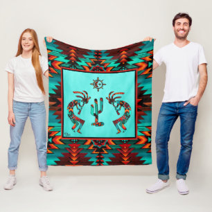 Kokopelli und Kakteen Fleecedecke