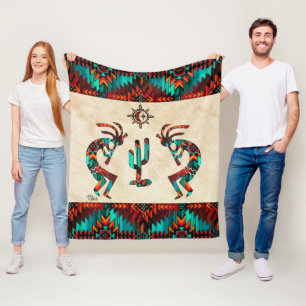 Kokopelli und Kakteen Fleecedecke