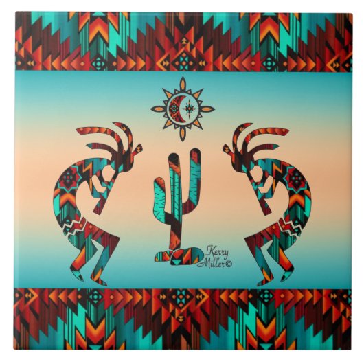 Kokopelli und Kakteen Fliese (Vorderseite)