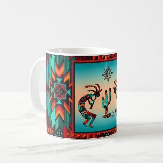 Kokopelli und Kakteen Kaffeetasse (Vorderseite Links)