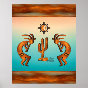 Kokopelli und Kakteen Poster