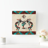 Kokopelli und Kakteen Quadratische Wanduhr (Zuhause)