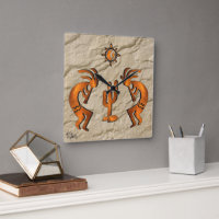 Kokopelli- und Kakteen-Square-Wall-Uhr