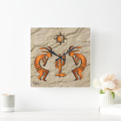 Kokopelli- und Kakteen-Square-Wall-Uhr Quadratische Wanduhr (Zuhause)