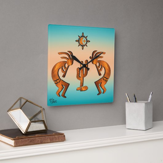 Kokopelli- und Kakteen-Square-Wall-Uhr Quadratische Wanduhr (Büro)