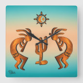 Kokopelli- und Kakteen-Square-Wall-Uhr Quadratische Wanduhr (Vorderseite)