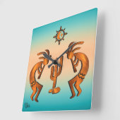 Kokopelli- und Kakteen-Square-Wall-Uhr Quadratische Wanduhr (Winkel)