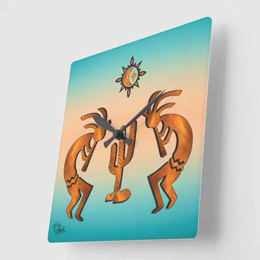 Kokopelli- und Kakteen-Square-Wall-Uhr Quadratische Wanduhr (Winkel)