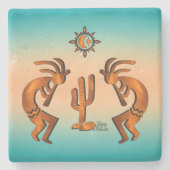 Kokopelli und Kakteen Steinuntersetzer (Vorderseite)