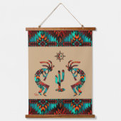 Kokopelli und Kakteen Wandteppich Mit Holzrahmen (Vorderseite)