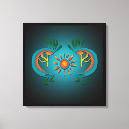 Kokopelli w Sun Aquamarin Design Wrapped Canvas Pr Leinwanddruck