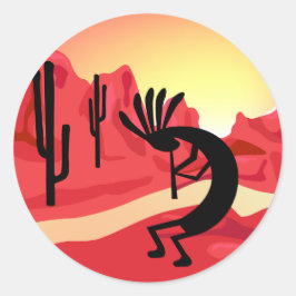 Kokopelli Wüste Sonnenuntergang 3" Handaufkleber Runder Aufkleber