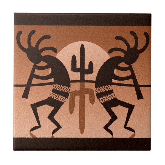 Kokopelli Wüste Sun Cactus Southwest Keramik Tile Fliese (Vorderseite)