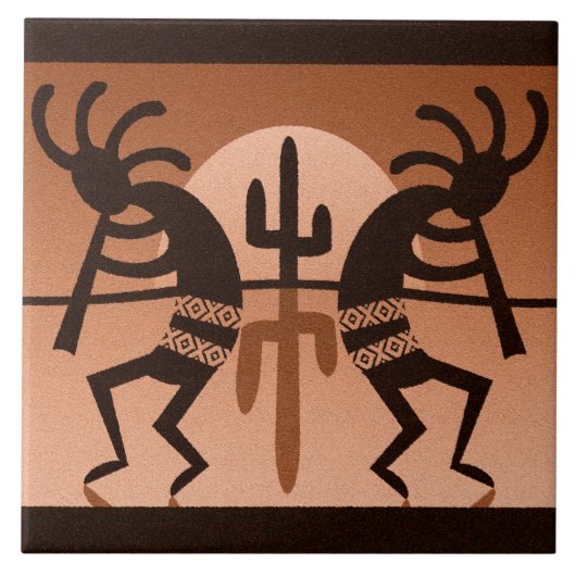 Kokopelli Wüste Sun Cactus Southwest Keramik Tile Fliese (Vorderseite)