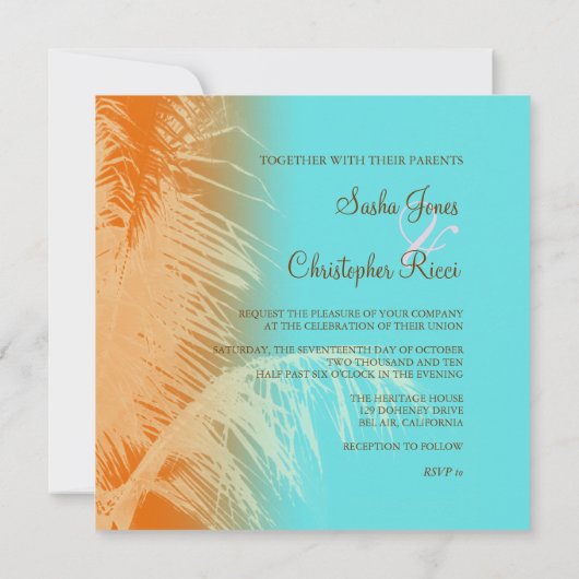 Kokos-Blätter-Silhouette Einladung (Rückseite)