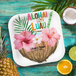 Kokos-Cocktail Tropische Luau-Paareinweihungsparty Pappteller