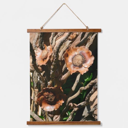 Kokosnuss-Blume rustikal Wandteppich Mit Holzrahmen (Vorderseite)